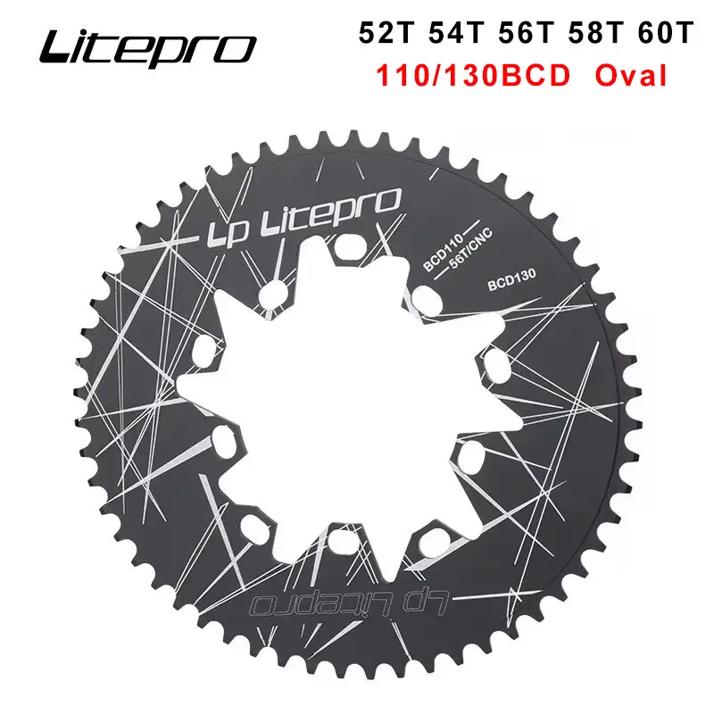 LITEPRO Oval Chainring 130 110 BCD Folding Bike Super Light Chain Wheel Crank Crankset 52T 54T 56T 58T 60T  bike accessories