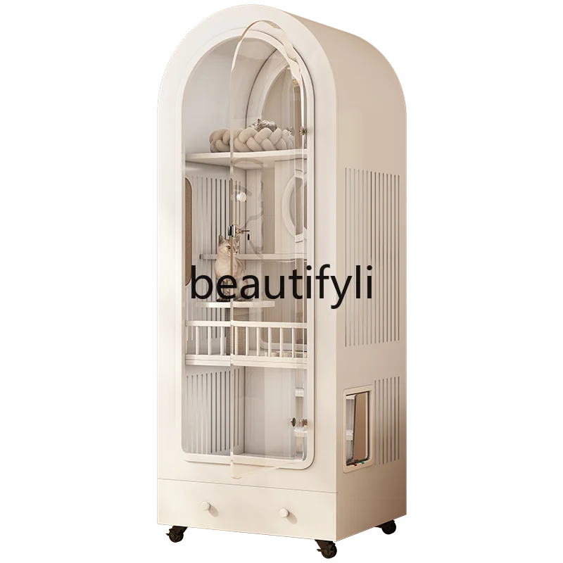 

Arched cat villa integrated luxury panoramic tempered glass house cat cage cabinet