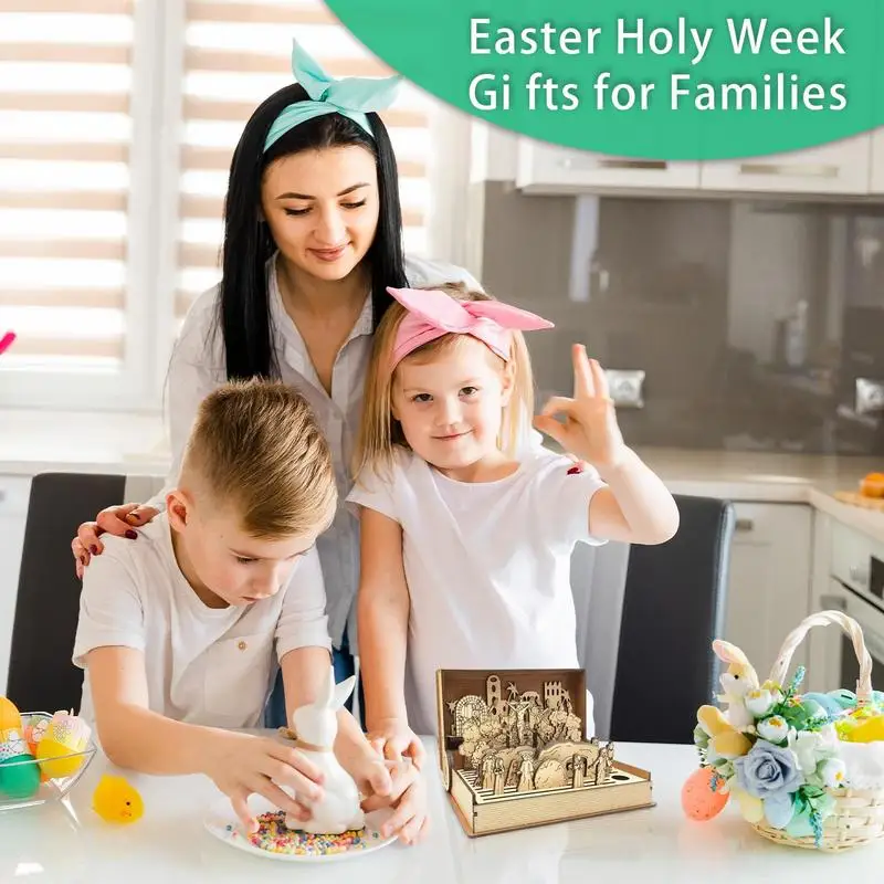 thumbnail image 2 of DIY Easter Holy Week Wooden Book - Handmade Resurrection Scene Decor With 10 Biblical Scenes 2 of 3