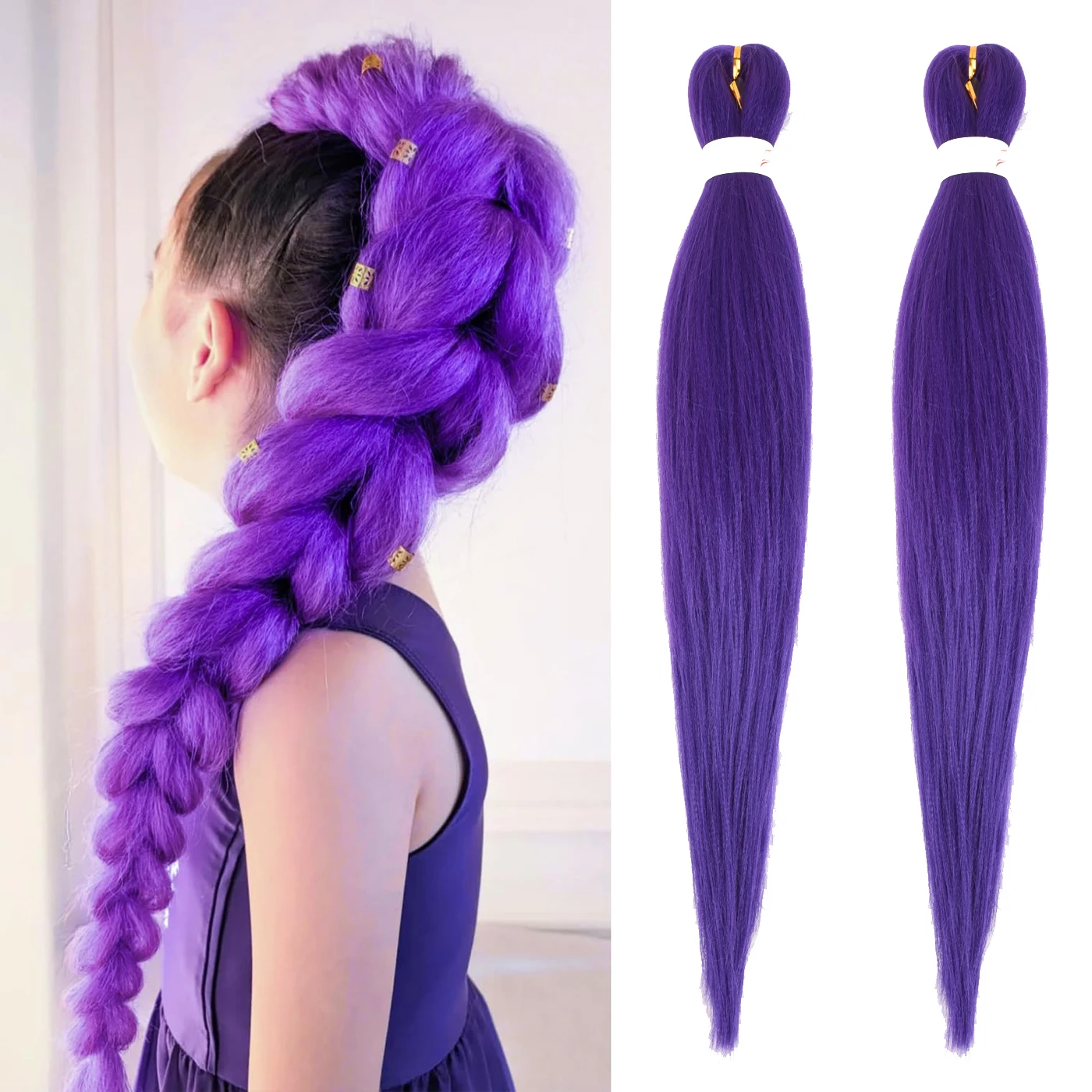 

Synthetic Purple Braiding Hair Extensions 26inch Pre Stretched for DIY Ponytail Braids Rumi Kids Girl Cosplay Halloween Costume