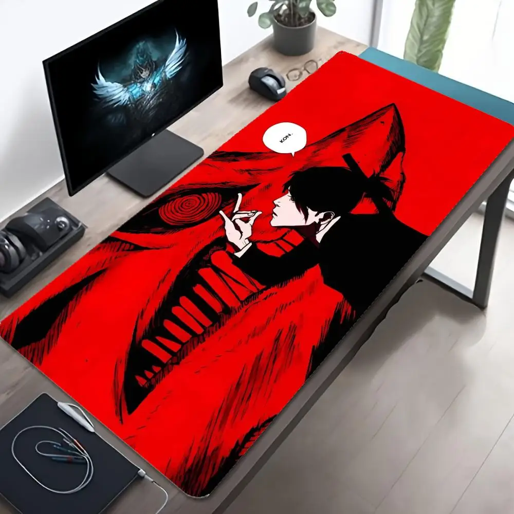 Anime Girl KON XXL Gaming Mouse Pad Red Black Dark Horror Manga Art Deskmat Non-Slip Rubber Keyboard Mat Large Table Mousepad
