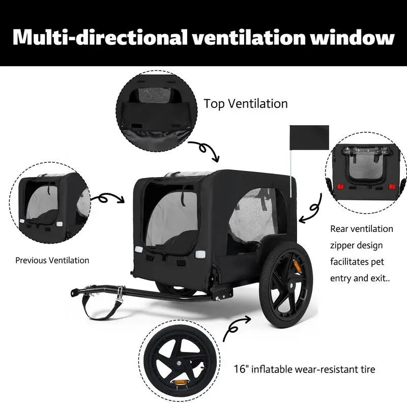 Remolque plegable para bicicletas para mascotas con ruedas todo terreno de 16" y enganche universal - Transportador plegable para perros/carga para bicicletas - Pesado