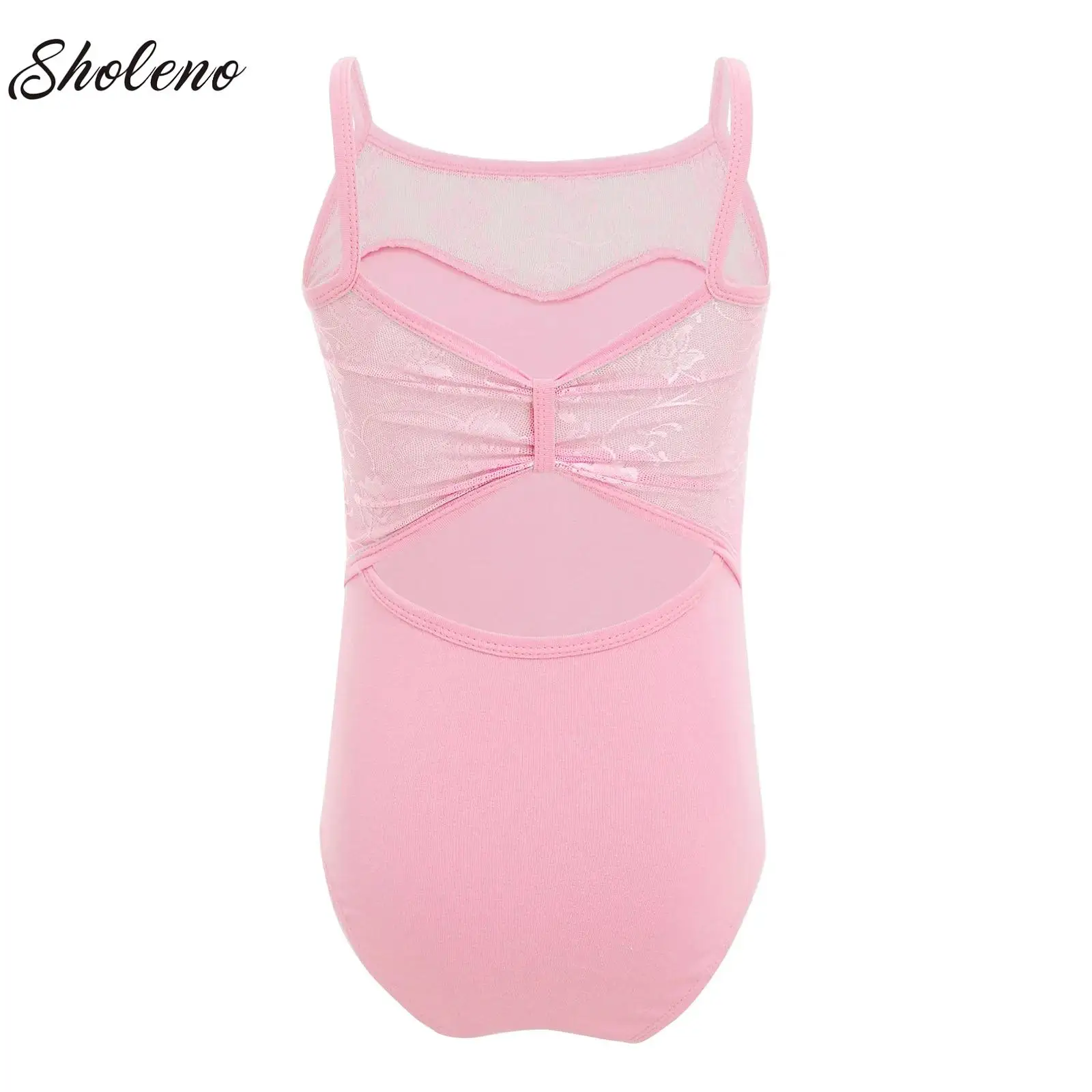 

Ballet Leotard Lace Patchwork Cutout Back Gymnastics Bodysuit Children Solid Elegant Camisole Unitards Dance Practice Clothes