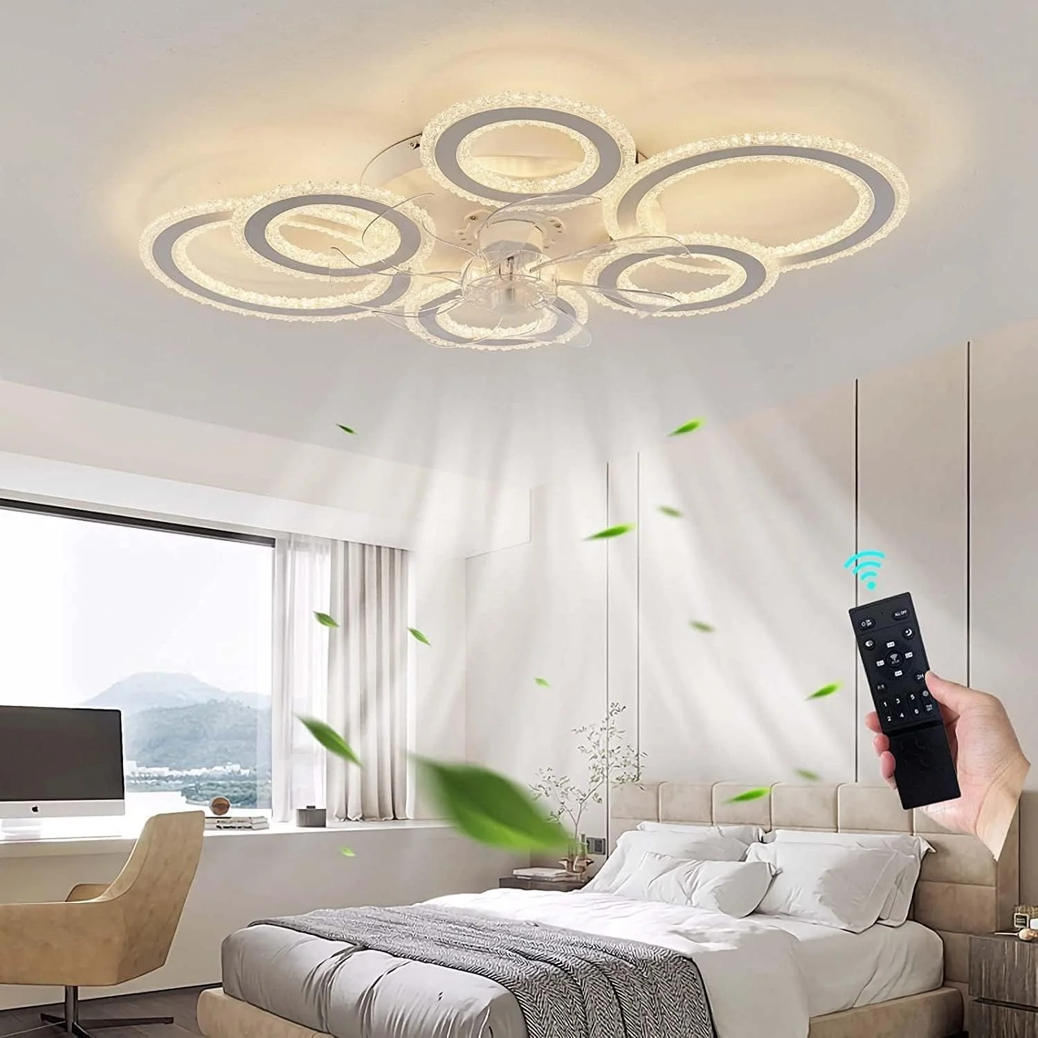 

Smart Ceiling Light with Fan DC Motor 6 Gear Reversible Bedroom Ceiling Fan with Lighting LED Dimmable Quiet Living Room Lamp