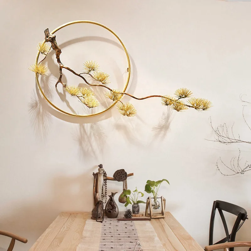 New Chinese welcome pine wall decoration porch wall decoration pendant three-dimensional creative club hotel wrought iron wall