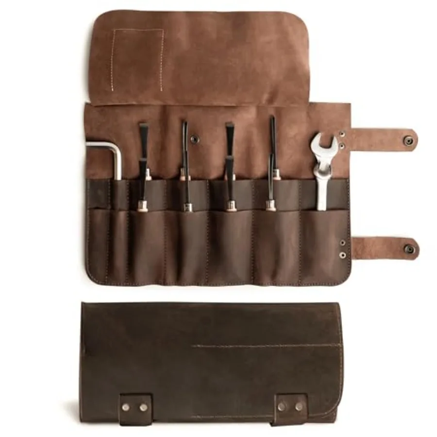 

Snap Tool Roll Up Bag with 14 Slots Portable Carry Case for Barbers Salon Storage Organizer Pouch Full Grain Leather Handmade