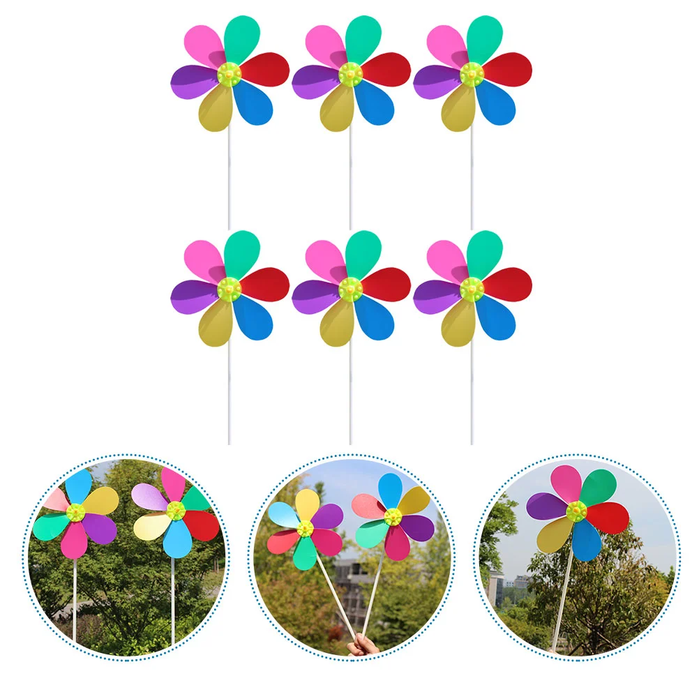 6 Pcs Six Color Windmill Toys Premium Plastic Outdoor Decor Assembly Garden Lawn Party Child Thicken PP Pinwheel