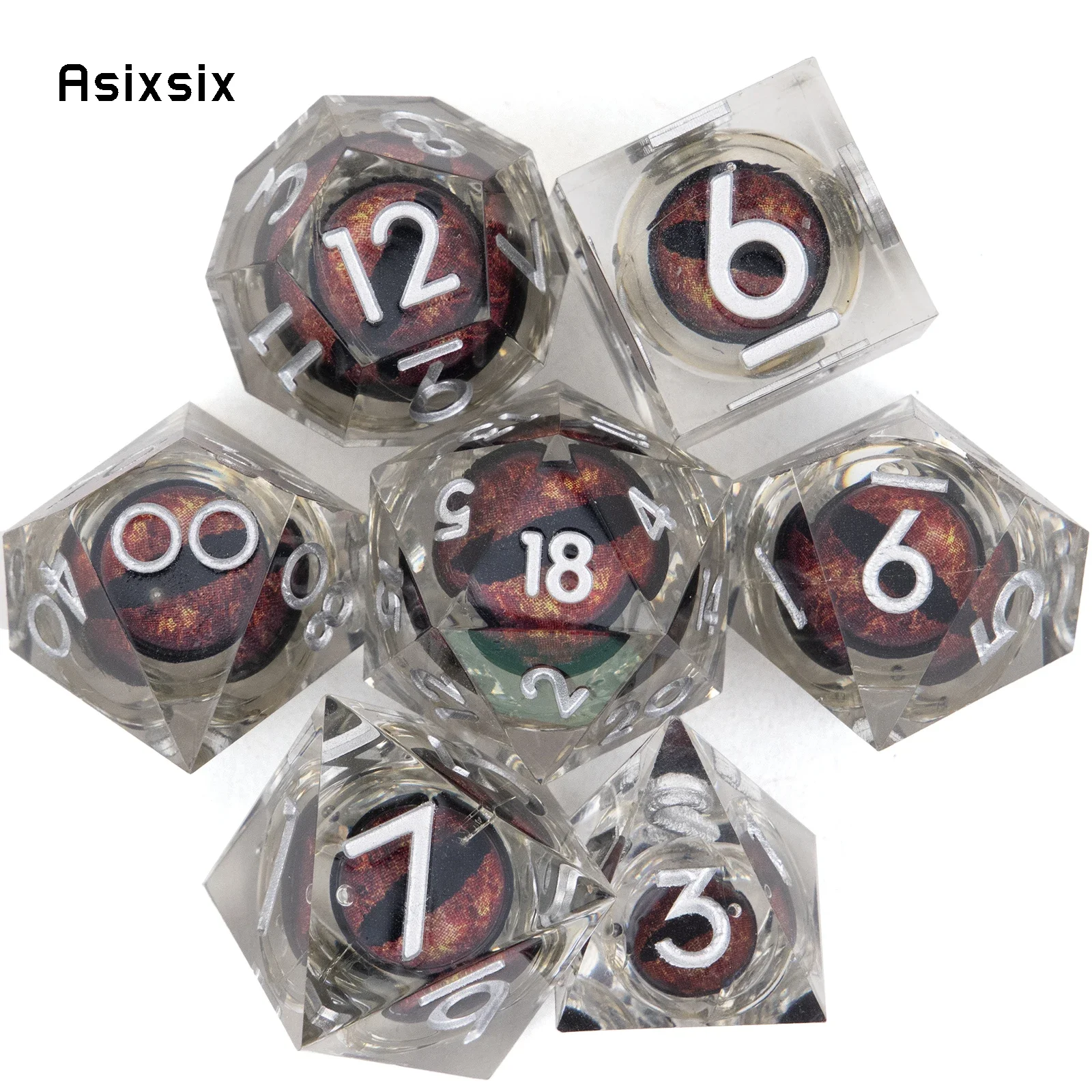 

7 Pcs Transparent Eyeball White Number Sharp Edge Resin Dice Polyhedral Dice Suitable for Role-Playing RPG Board Game
