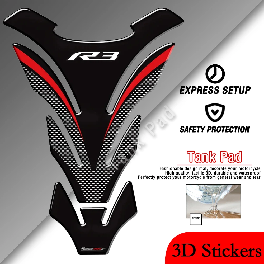 

For Yamaha R3 YZF-R3 VS Tankpad 3D resin carbon fiber appearance motorcycle fuel tank pad sticker