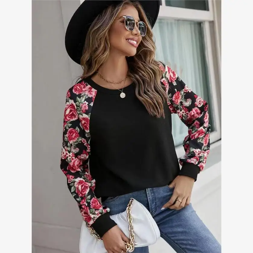 Nueva Suda ra Informal con Cuello Redondo y Estampado Floral Pequeño para Otoño, Suda Deada con Capucha para Es...