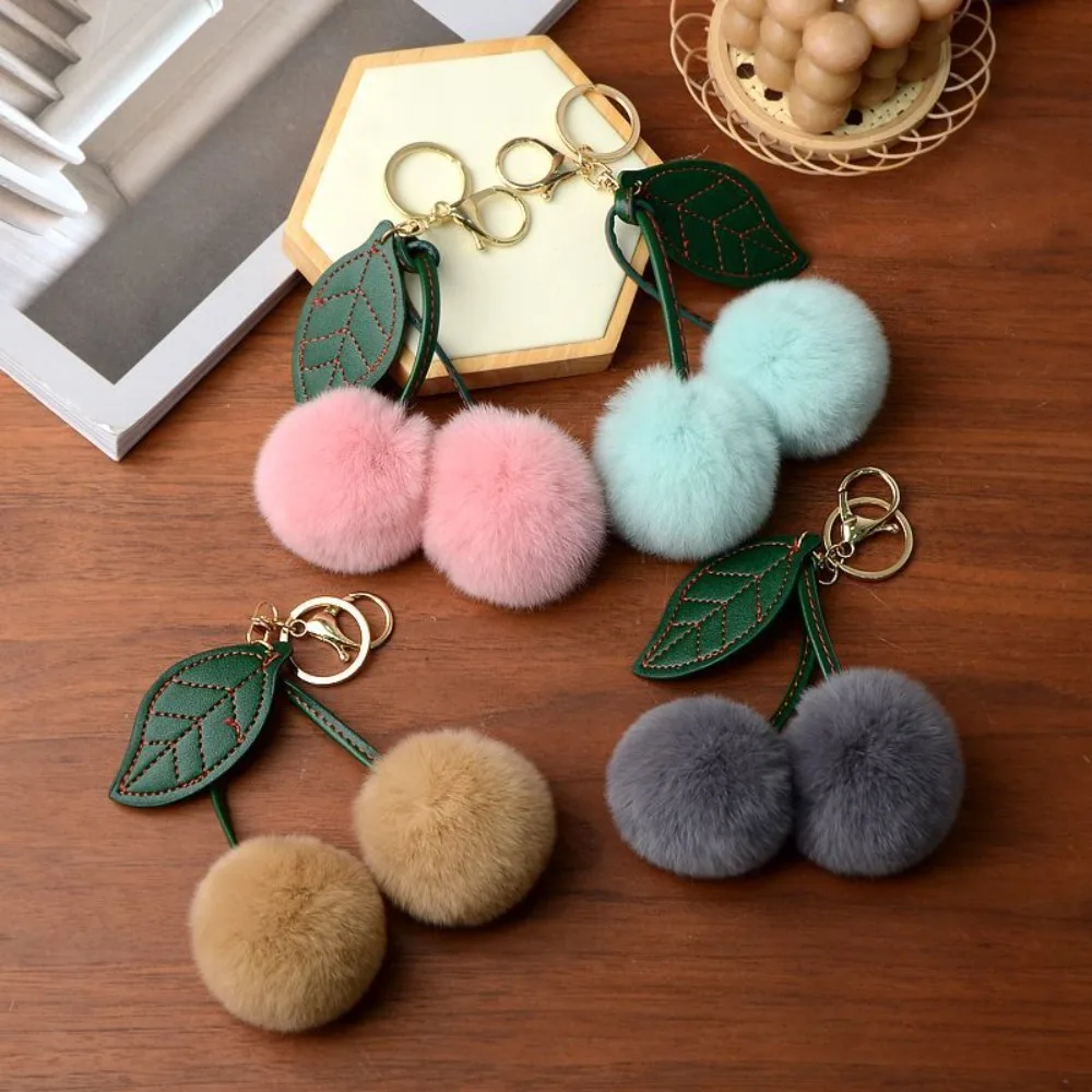 Cherry Plush Toy Keychain Otter Rabbit Hair Kawaii Cartoon Keychain Gift Colorful Women's Bag Pendant Backpack Car Key Pendant