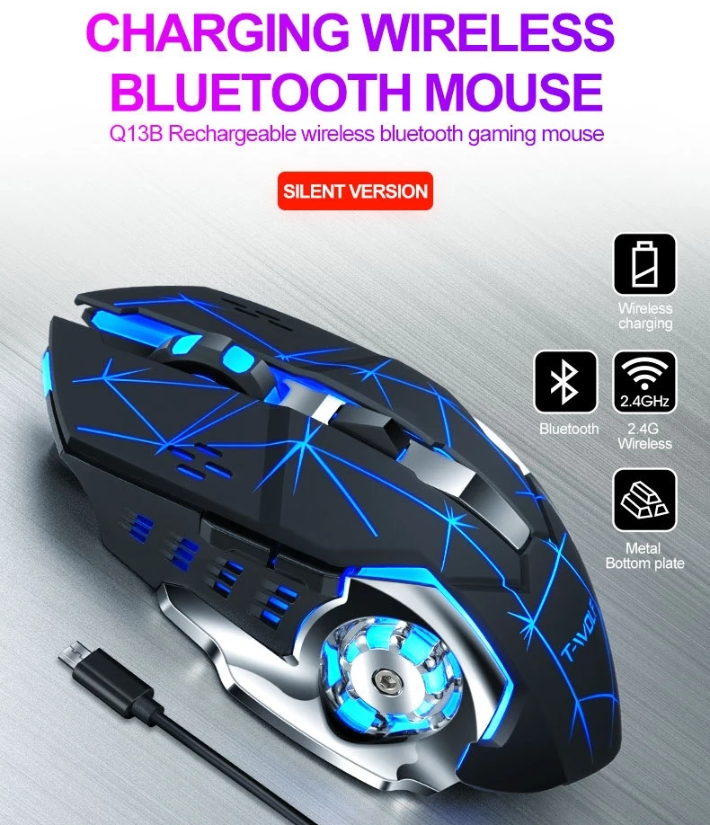 Wireless Gaming Mouse RGB Backlight 6 Keys Gamer Mouse Bluetooth 2.4G Connection Recharge Battery 3 Level DPI Q13 Silent Click