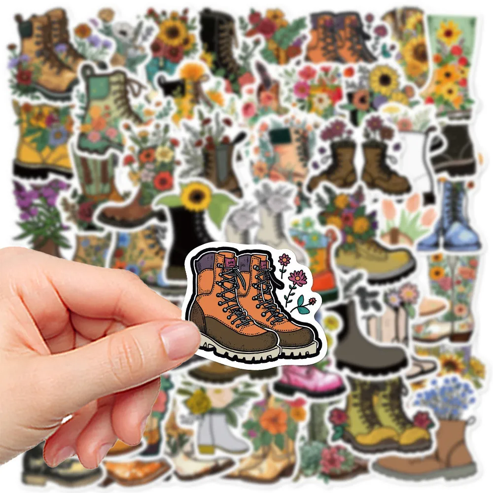 50 Pcs Flower-Adorned Boot Stickers - Waterproof DIY Decals for Decorating Notebooks, Laptops, Journals & Phone Cases