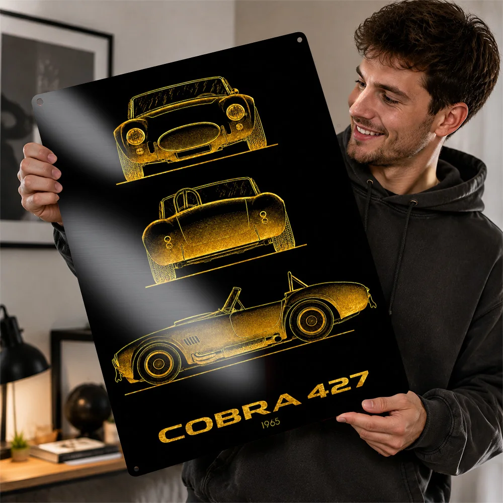 United Kingdom Cobra 427 Gold Classic Car Printed Poster Customized Metal Sign Collector Legacy Design Wall Art Ideal For Home