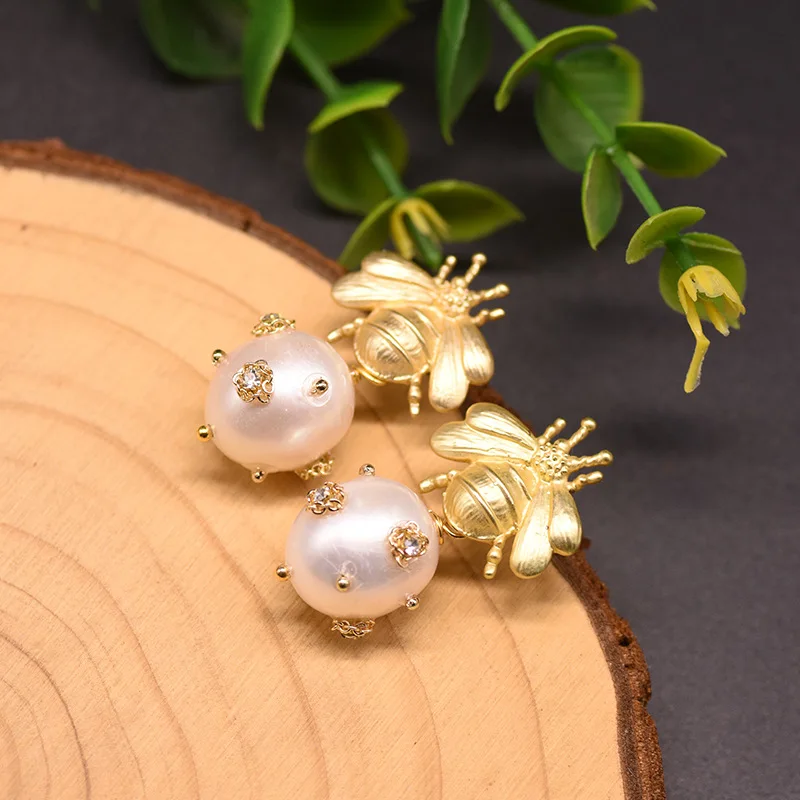 Neue Stil Süße Honigbiene Natürliche Süßwasser Perle 14K Gold Gefüllt Weibliche Quasten Stud Ohrringe Schmuck Frauen Weihnachten Geschenke – Detail 7