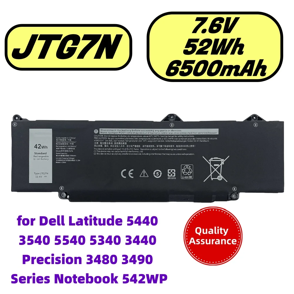 

7.6V 52Wh 6500mAh JTG7N New high quality Laptop Battery for Dell Latitude 5440 3540 5540 5340 3440 Precision 3480 3490 Series No