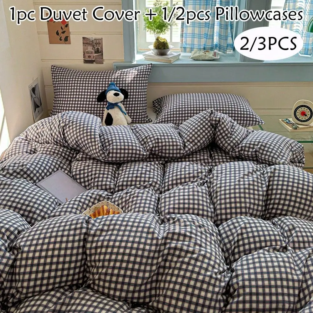 

3pcs Black White Plaid Polyester Duvet Cover Set, Minimalist Modern Style Bedding Set Suitable For Dorm, Guest Room, All Season