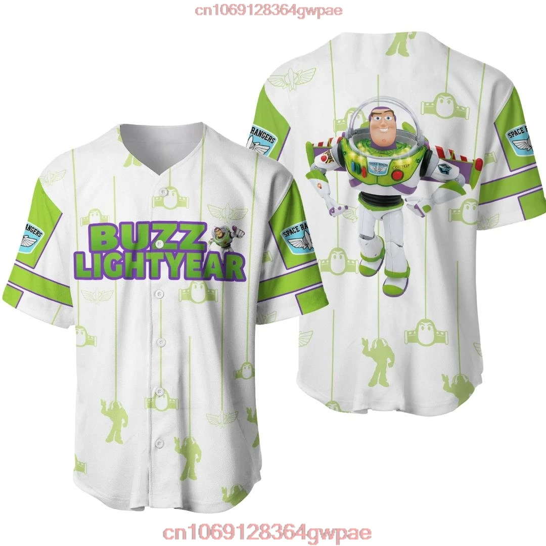 Toy Story Buzz Lightyear Baseball Jersey Men\'s Women\'s Short Sleeve Button Up Shirt Disney Baseball Jersey Casual Sports Shirt