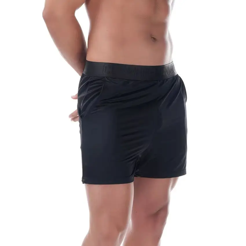 Men's Aro Pants Ice Silky Boxers Underwear Bugle Pouch Boxer Shorts Breathable Sports Pants With Pocket Extended Underpant