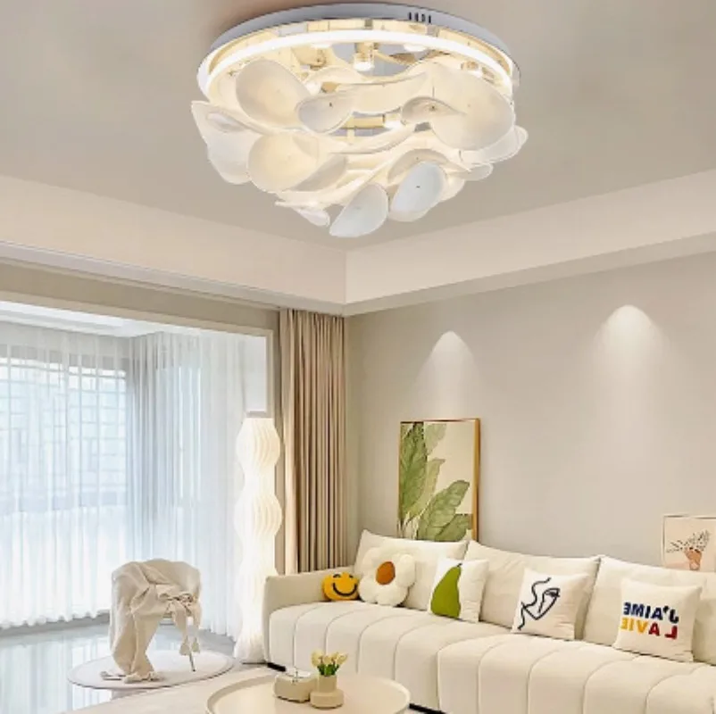 Foglia di loto di design francese, lampada da soffitto per sala da pranzo, luce moderna a vento color crema, lampada da studio per camera da letto in vetro
