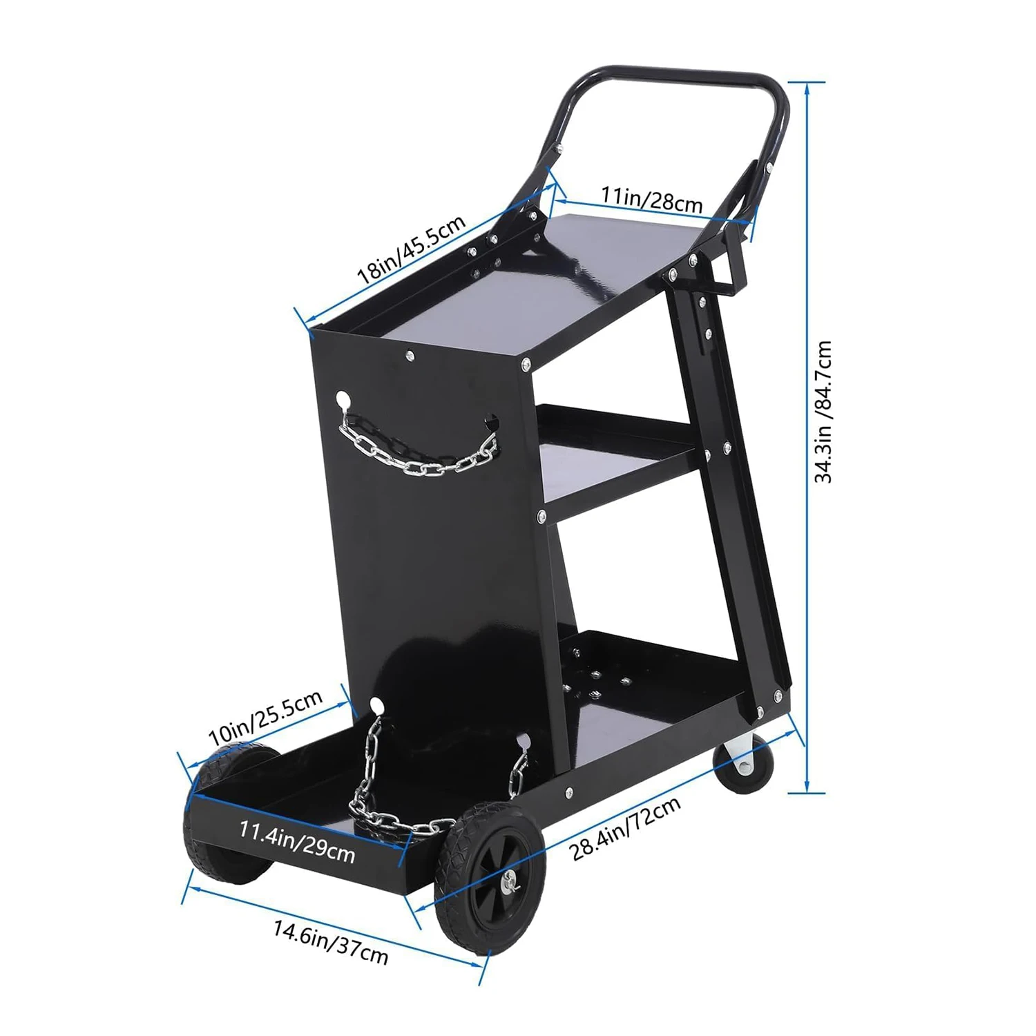Welding Cart 3-Tier Welder Cart with Swivel Wheels Welding Carts for TIG/MIG Welder and Plasma Cutter ,with Safety Chains