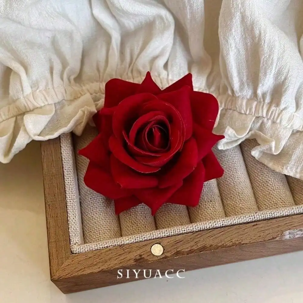 2026 New Red Rose Hairpin French Retro Flower Hairpin Side Duck Bill Clip Headgear Hair Accessories Woman