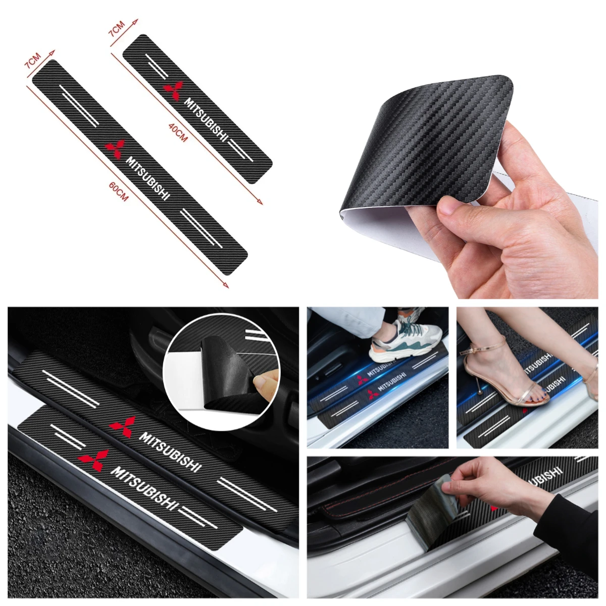 

Car Door Sill Carbon Fiber Sticker Threshold Side Anti Scratch Tape Waterproof For Mitsubishi Motors Metal Label Sticker Label