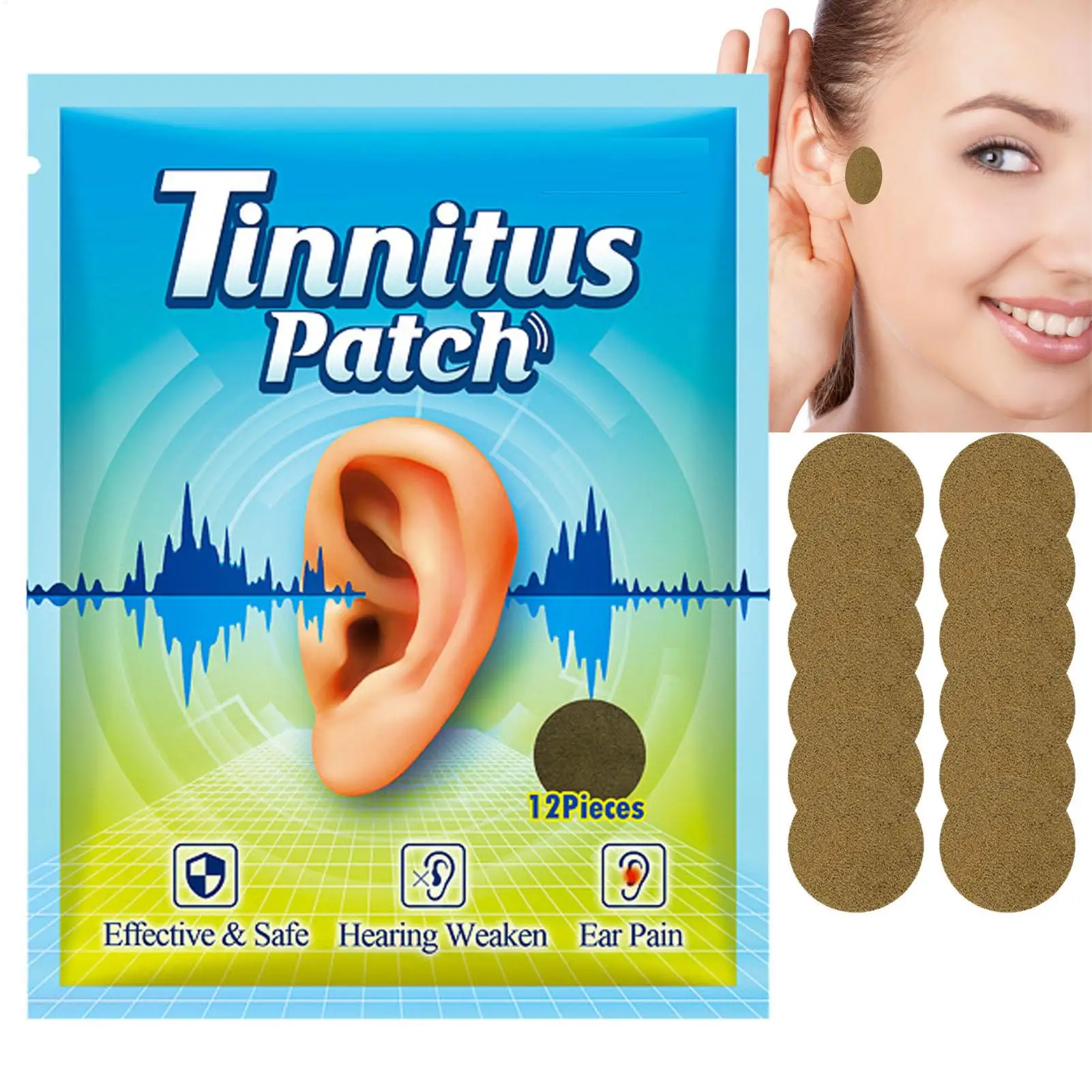 12PCS Tinnitus Patch Natural Herbs Breathable Self-adhesive Protect Against Hearing Loss Improve Hearing Ear Care Tools