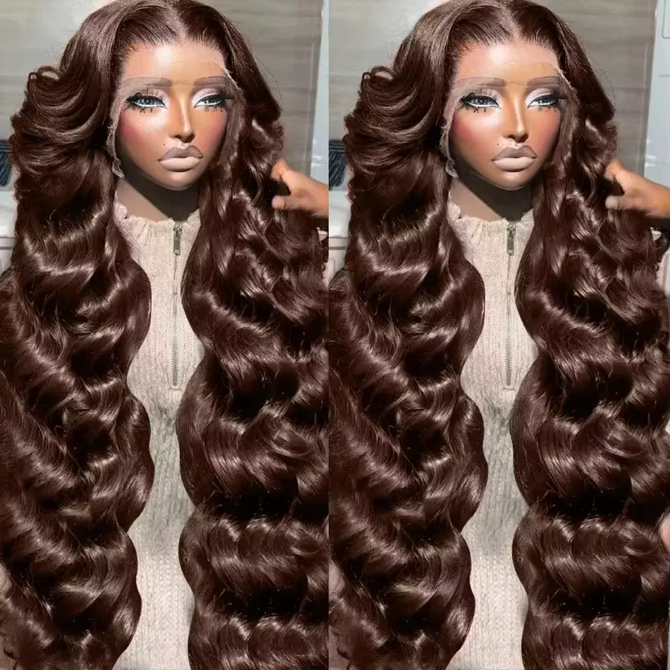 

13x4Chocolate Brown Body Wave Lace Front Wig 16-36 Inch Lace Frontal Wig 100% Human Hair Pre Plucked Colored Human Hair Wig
