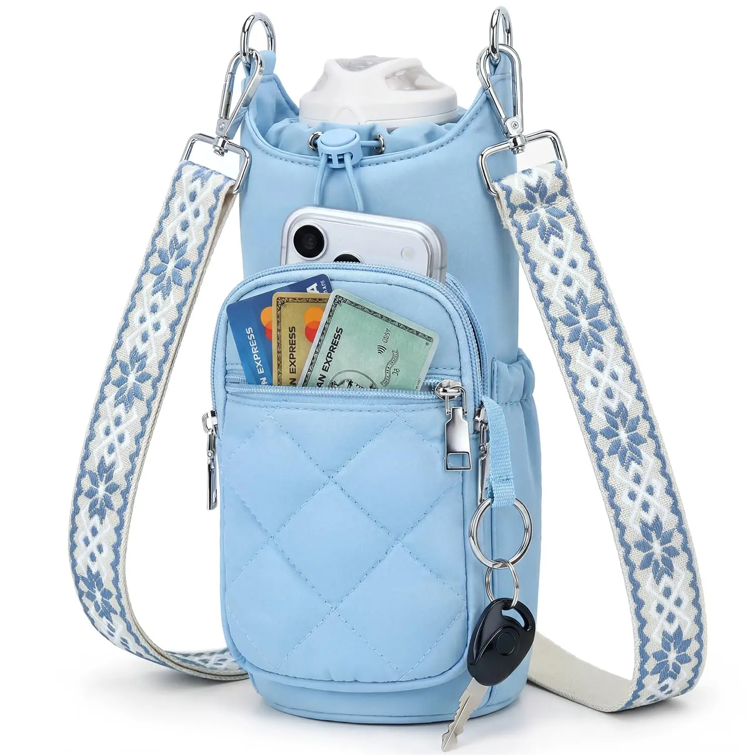 

Crossbody Water Bottle Bag for Women, Lightweight Insulated Water Bottle Carrier with Phone Pocket, Secure &Hands-Free for Walki