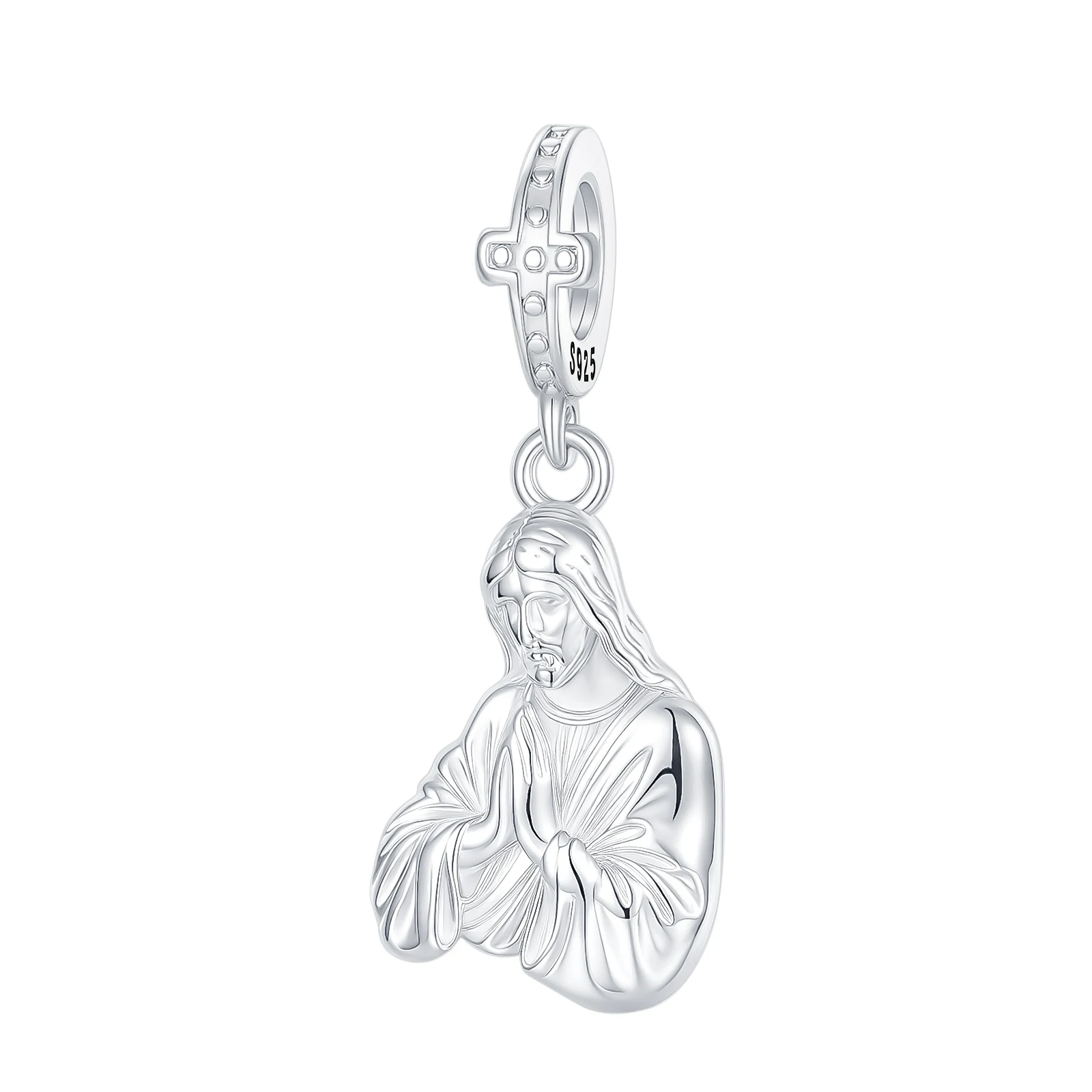 Original 925 Sterling Silver Charm Praying Jesus Christ Catholic for Women Fit Original Bracelet Necklace DIY Accessories