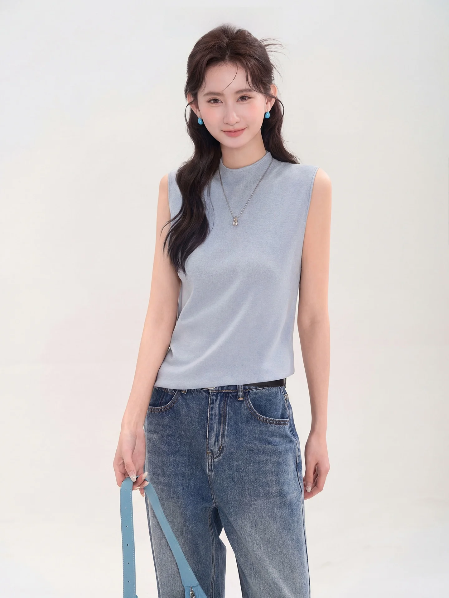 

Вязаный шерстяной жилет Heme 6: Простой топ без рукавов с воротником-стойкой для женщин, повседневный стиль, мягкая шерстяная смесь, комфортная посадка