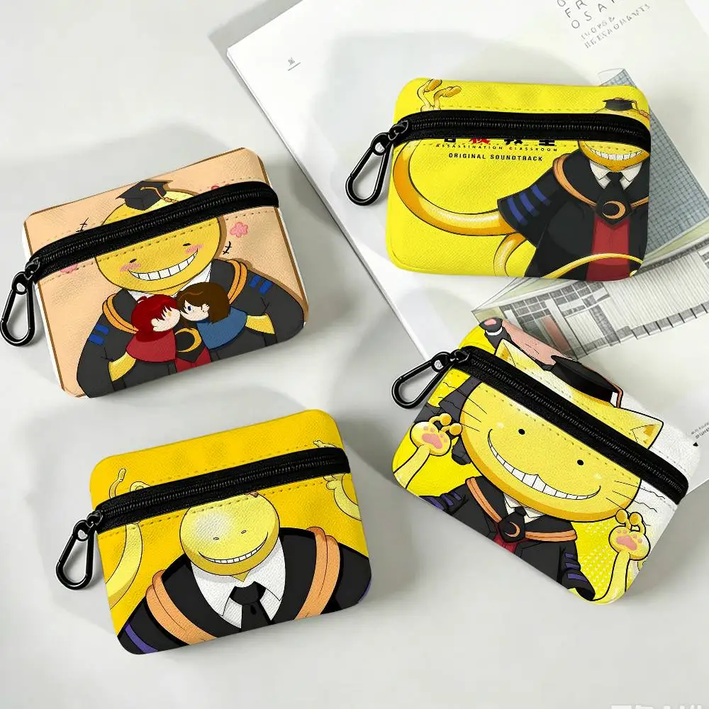 A-Anime-Assassination-Classroom Dark-Whimsical Mini Oxford Cloth Coin Purse With Carabiner Hook Portable Key Card Small Zipper