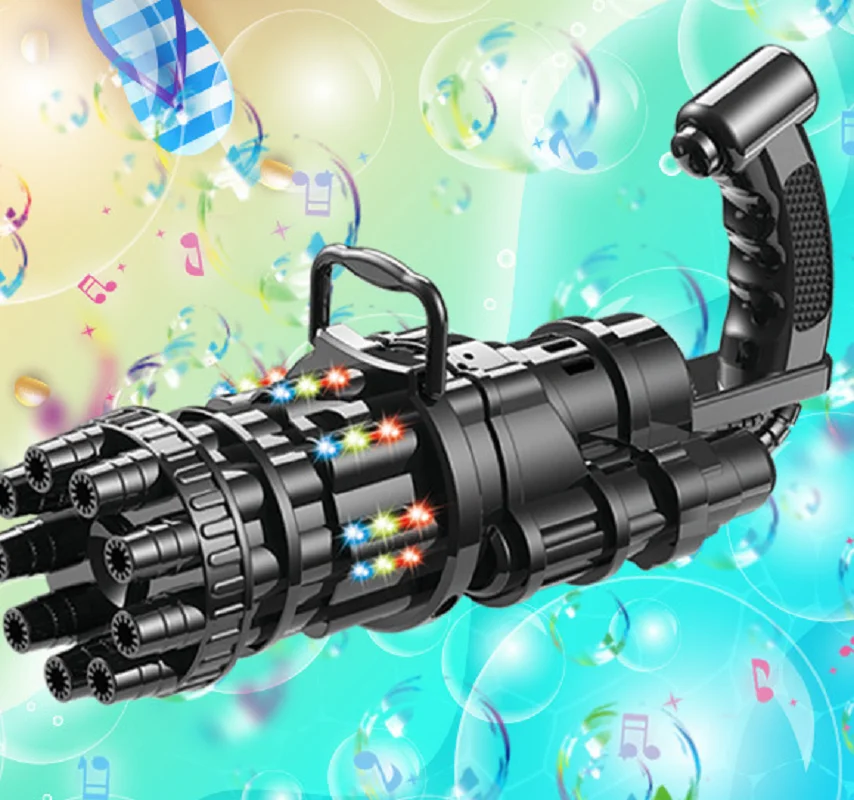 Outdoor Elektrische Tweekoppige Gatling Bubble Gun Met Muziekflits Led-Lampje Zeepblaasmachine Kid Zomer Zwemplezier Cadeau Speelgoed