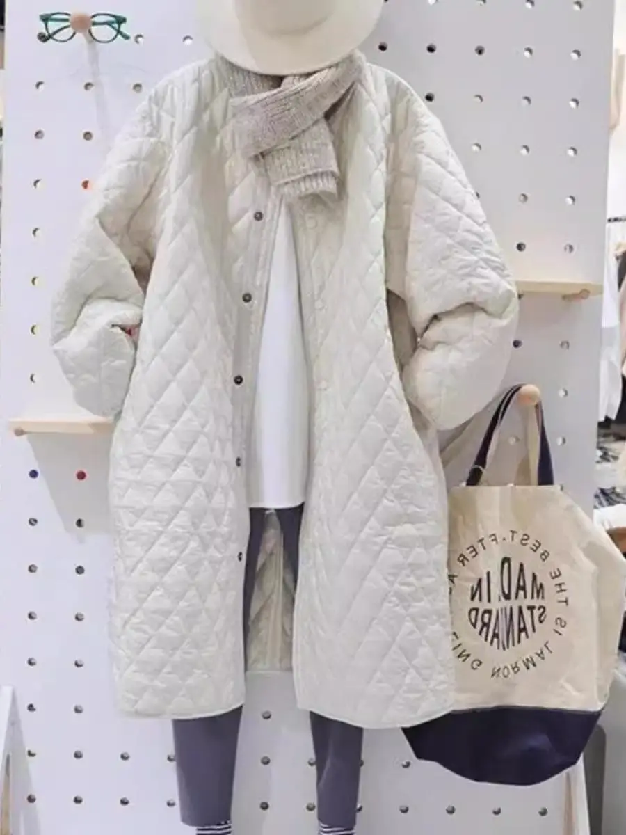 

plus Size 300 Pounds Lightweight Casual Cotton Jacket Women's Winter Loose Fit Diamond Patterned Coat for Plump Sister