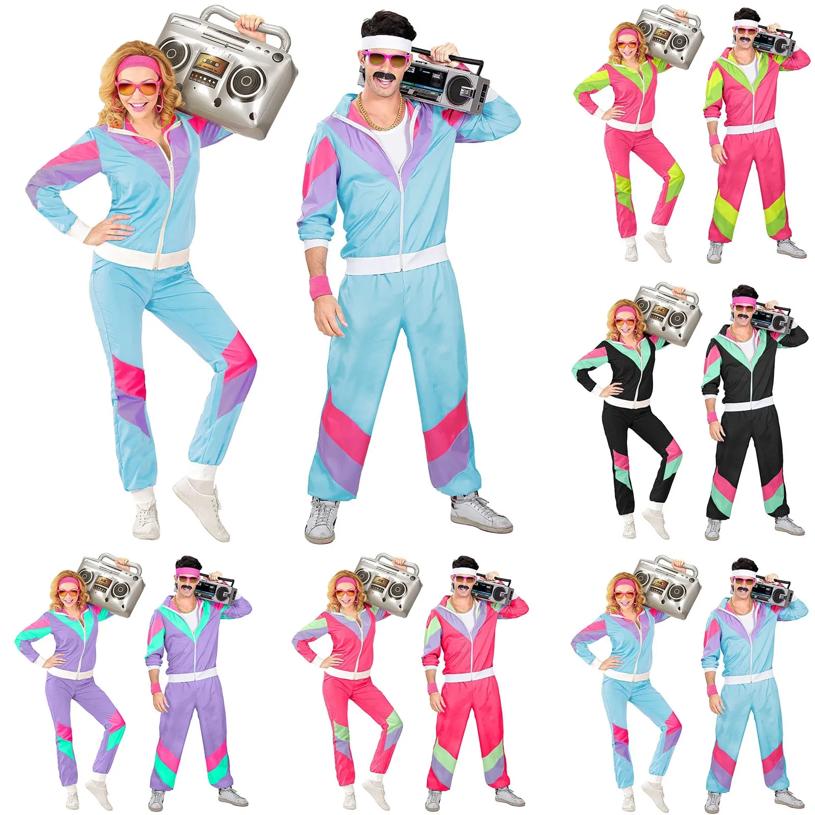 80s 90s Retro Vintage Hip-hop Disco Cosplay Costume Men Women Sportswear Outfits Training Suit Halloween Carnival Suit