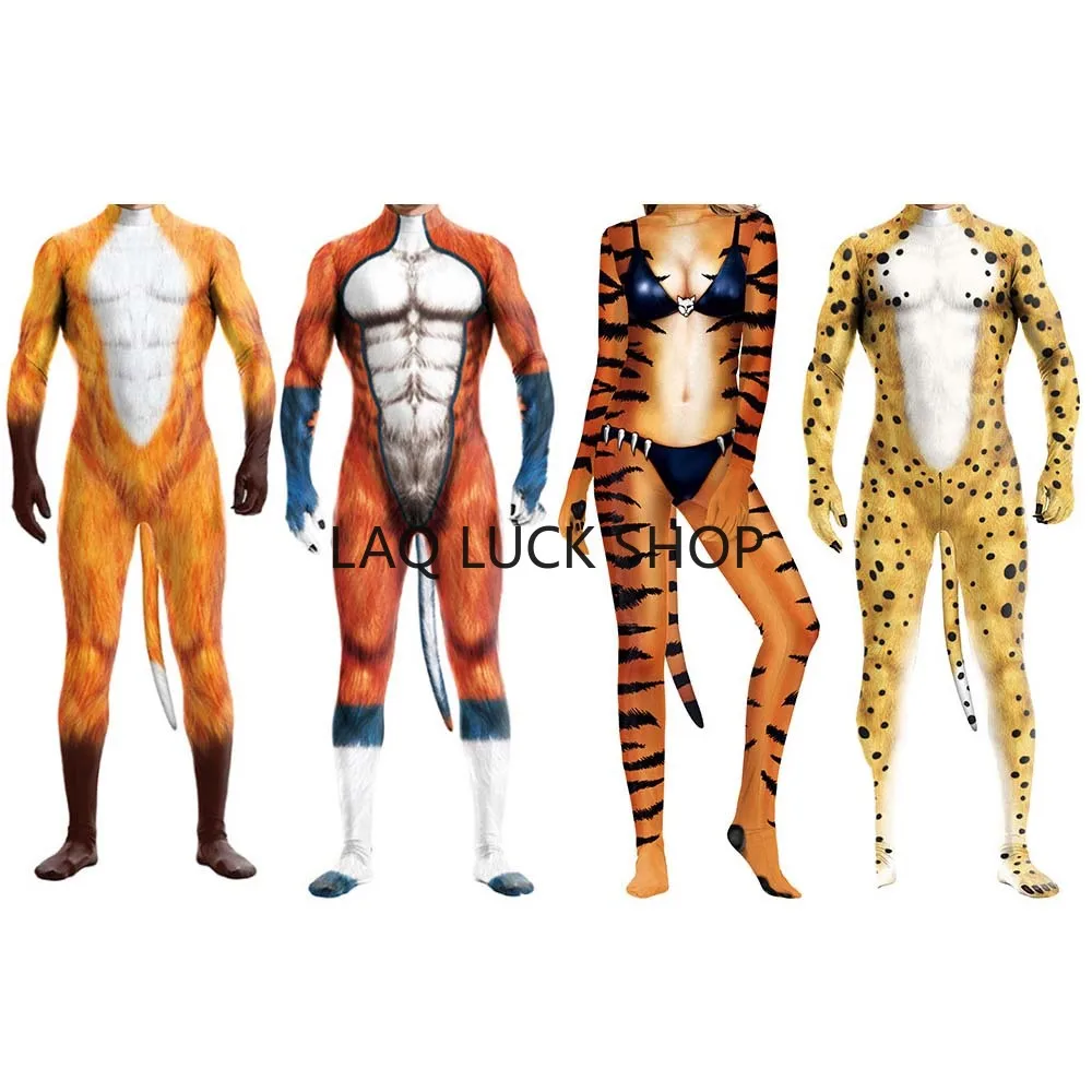 Halloween Costume  Adult Wild Animal Cosplay Costume Full Cover 3D Print Beast Petsuit Jumpsuit Bodysuit