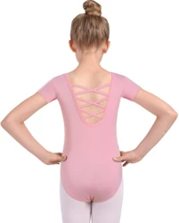 Girl's Ballet Dance Leotard Crisscross Back Short Sleeve Leotards Toddler Dancewear Gymnastic Outfits