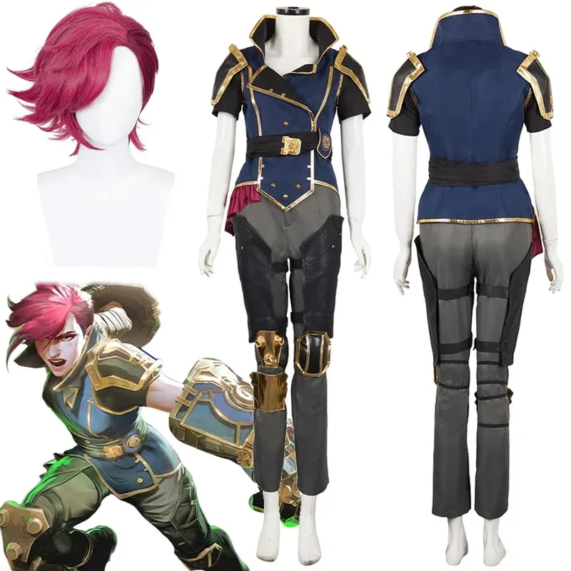 Arcane Vi 코스프레 판타지 보안관 모자 의류 애니메이션 게임 LoL 2 의상 변장 성인 여성 롤플레잉 판타지아 의상c;8,k'5;h.