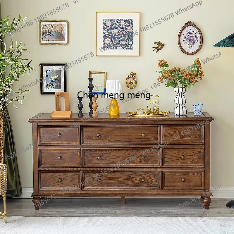 

American solid wood ash wood dining side cabinet retro living room bedroom drawer bedside storage cabinet