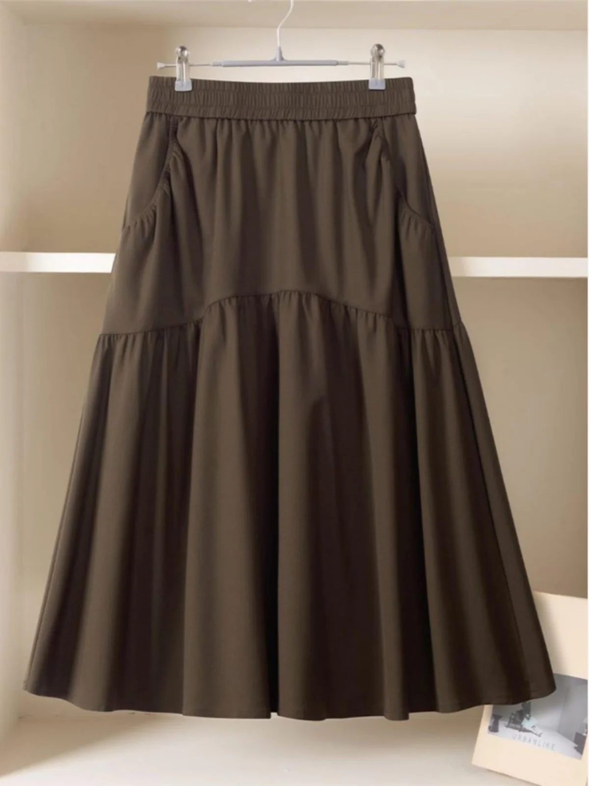 High Waist A-Line Midi Skirt Pear Shape Drapey Summer 2024 New Style Slimming Umbrella Skirt Meat Covering Pure Color