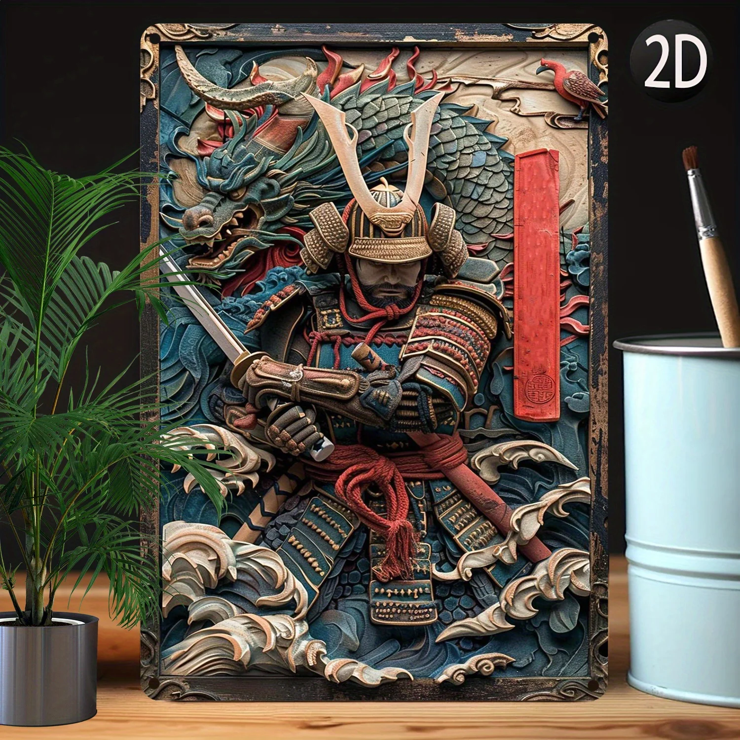 Japanese Samurai Metal Sign, Wall Art, High Bending Resistance, Decorative Vintage Plaque for Gym, Bathroom, Store - Ideal Gift