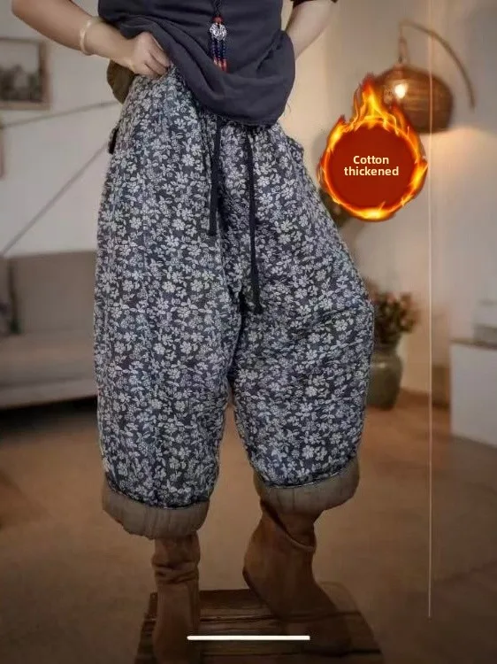 Verdikte katoenen broek met rechte pijpen voor dames Artistiek ontwerp Retro print Faionable broek Hoge taille vrijetijdskleding