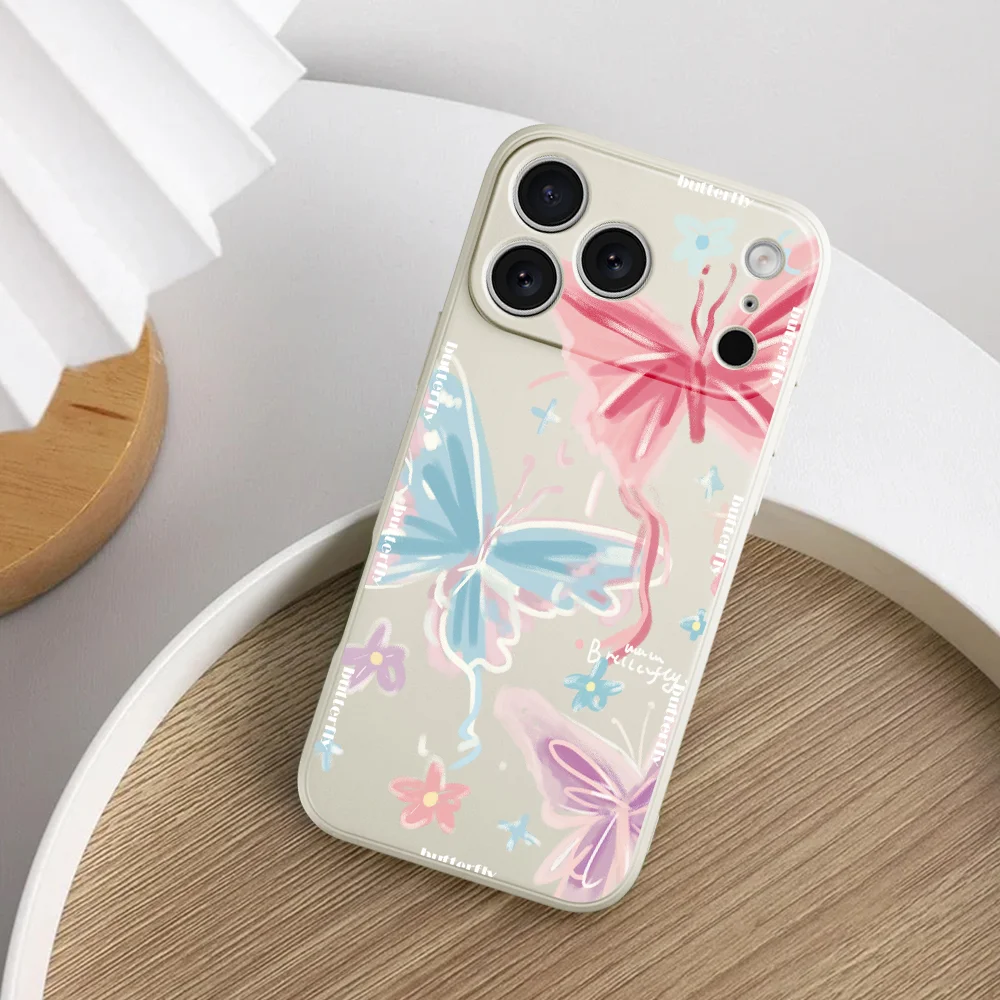 حالمة فراشة قضية الهاتف آيفون 17 ProMax 17 الهواء 16 15 14 13 12 11 برو ماكس XS Max7 8 زائد 16e 16 زائد غطاء من البولي يوريثان Coque