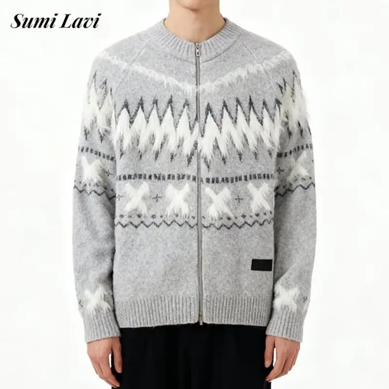 

Spring Mens Casual Sweatercoats Slim Fit Long Sleeve Crew Neck Zipper Knit Cardigan Tops Men Vintage Crochet Knitting Jackets