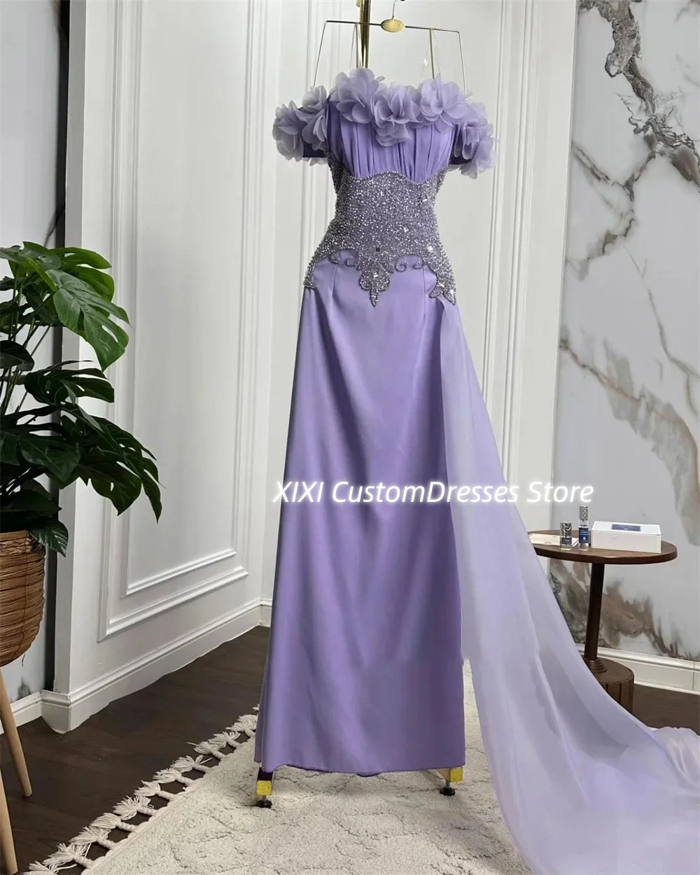 Customized Wedding Party Dress A-Line Strapless Formal Occasion Dresses Floor-Length Zipper Up Flowers Dress Women Elegant Luxur