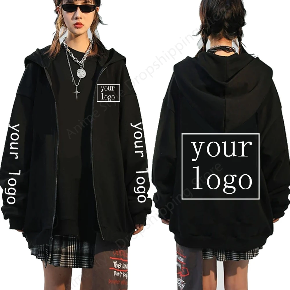 Customized Your Logo Diy Men Women Zipper Swertshirts Jacket Coat Hooded Long-Sleeved Hoodie Printed Pattern Solid Color XS-4XL