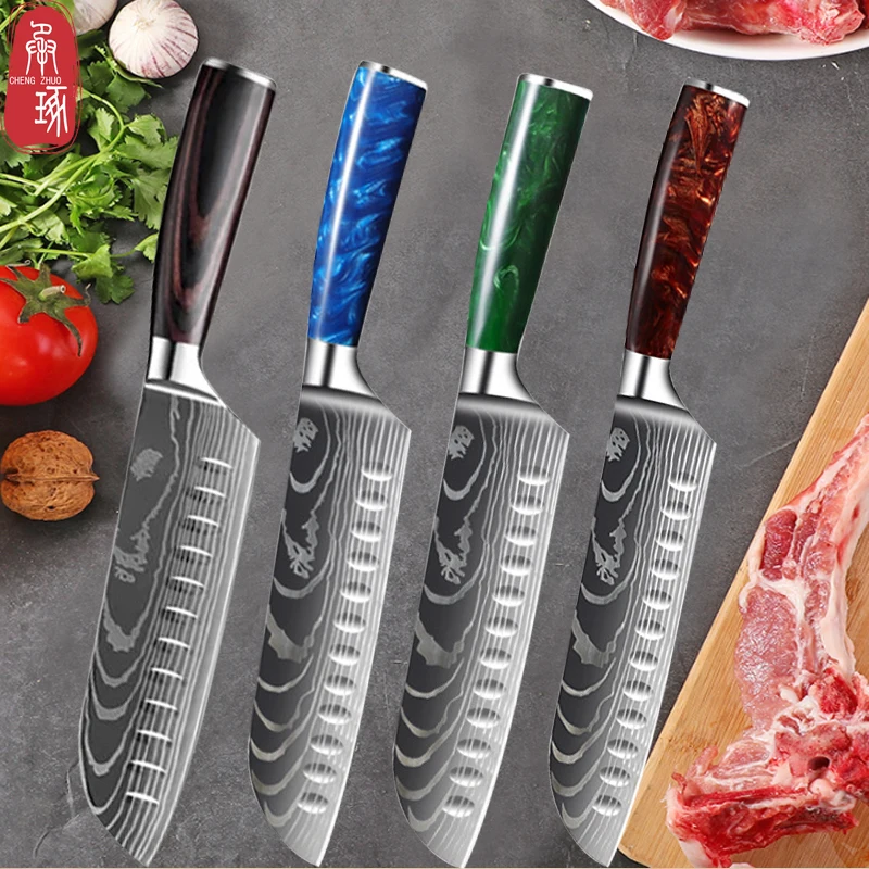 7inch Japanese Santoku Knife Damascus Steel Chef Knives Sharp Kitchen Knife Used for Cutting Vegetables and Meat Cooking Tools