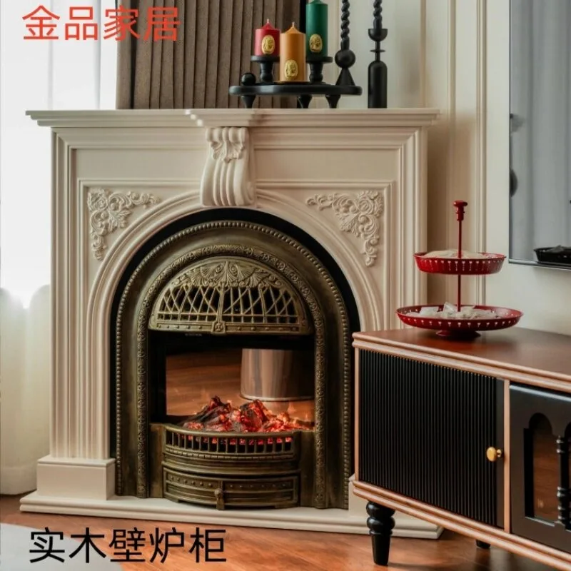 Customized Carved Solid Wood Mantel Simulation Furnace Arched Fireplace Core Living Room Corner Fireplace Triangular Decorative