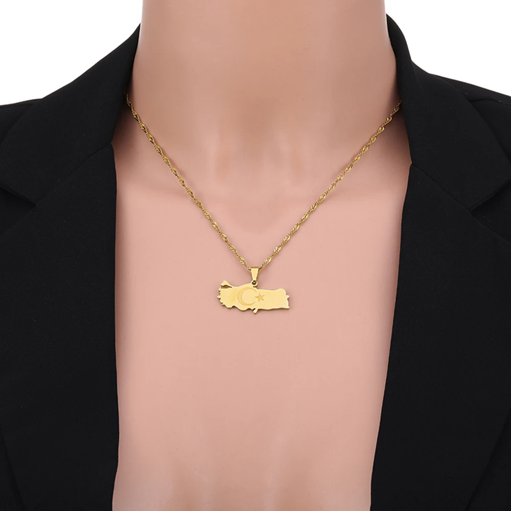 Mode Türkiye Cumhuriyeti Karte Flagge Anhänger Halskette Edelstahl Männer Frauen Karten Schmuck Geschenk – Detail 13